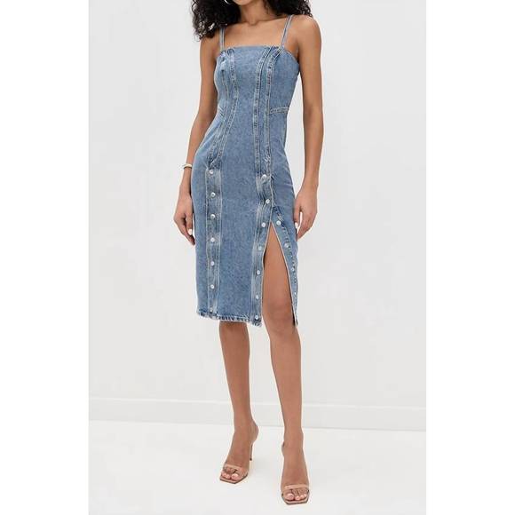 NEW FLEUR DU MAL undo me dress in acid denim blue